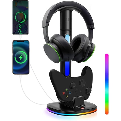 Genérico - Soporte De Auriculares Rgb Con Cargador De Mando Para Xbox Series X|S, Elite 2, One X|S|Elite - Base De Carga Xsx Con 2 Puertos Usb, Compatible Con Mandos Xbox-Para Xbox