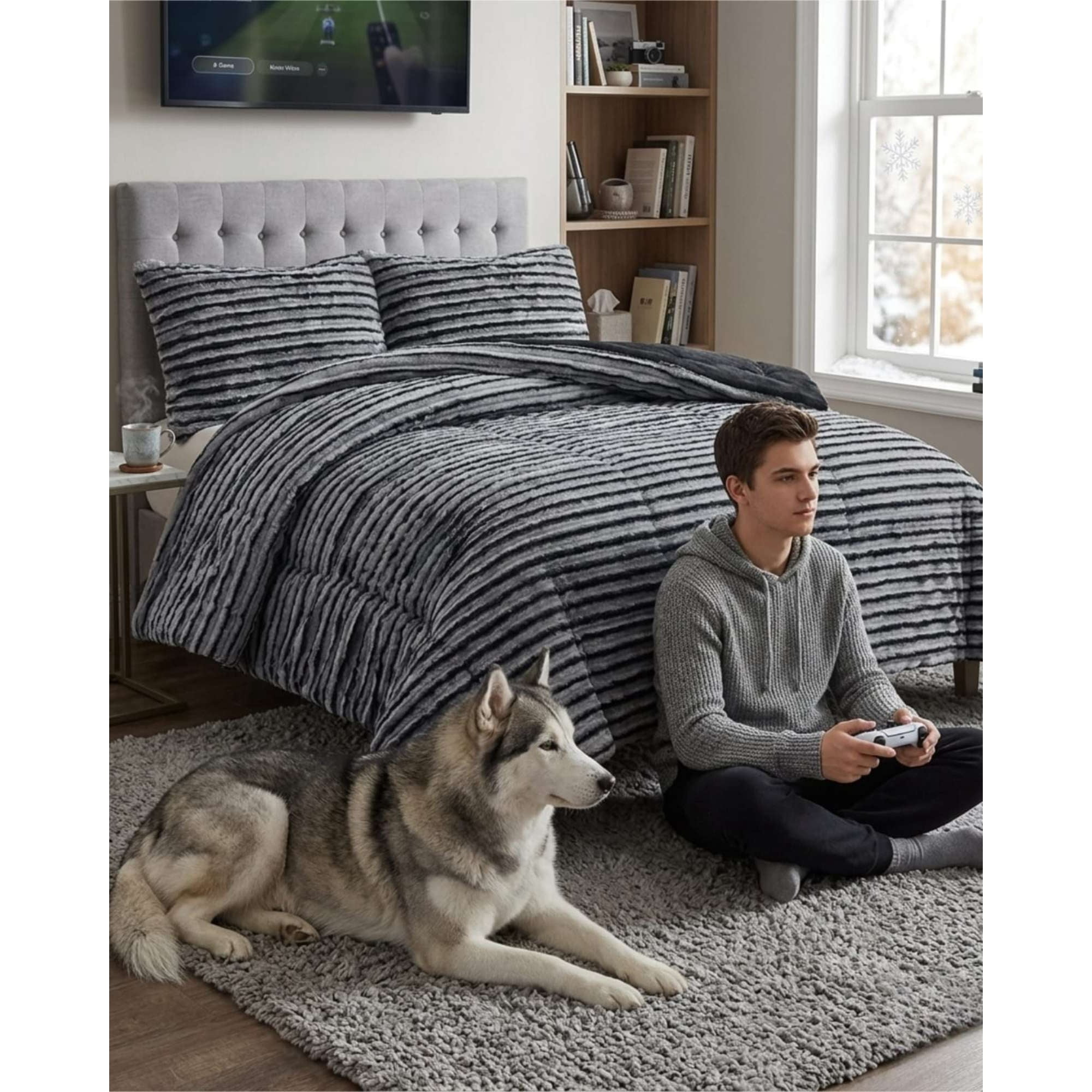 Todo Para El Hogar - Plumon 2 Plazas Diseño Pana Moderno Con Chiporro