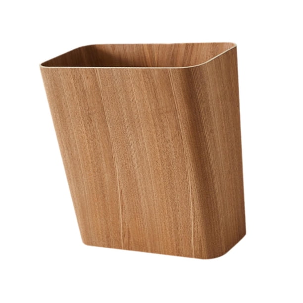 Canasta de basura portátil de basura de basura de basura estrecha, papel de basura rústica, lata de basura abierta de madera para lavar la ropa, baño marrón claro