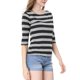 thumbnail image 4 of INSPIRE CHIC Camiseta Básica de Mujer con Mangas al Codo Cuello Redondo Ajustada Regreso a Clases Camiseta Casual Estampada Negra S, 4 of 8