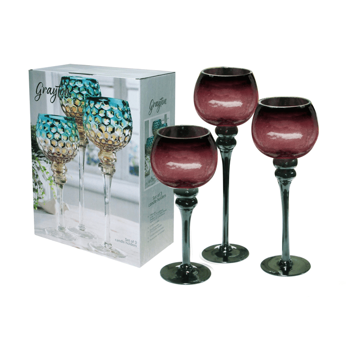Muebles Santa Ana - Juego 3 Copas Candelabro Rojo Vino Craquelado