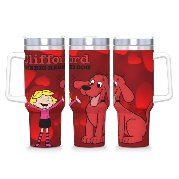 Clifford, el Gran Perro Rojo Vaso aislado de acero inoxidable con asa, diseño temático, regalo para familia, amigos y fans; incluye pajita y encaja en el portavasos estándar, 40 oz