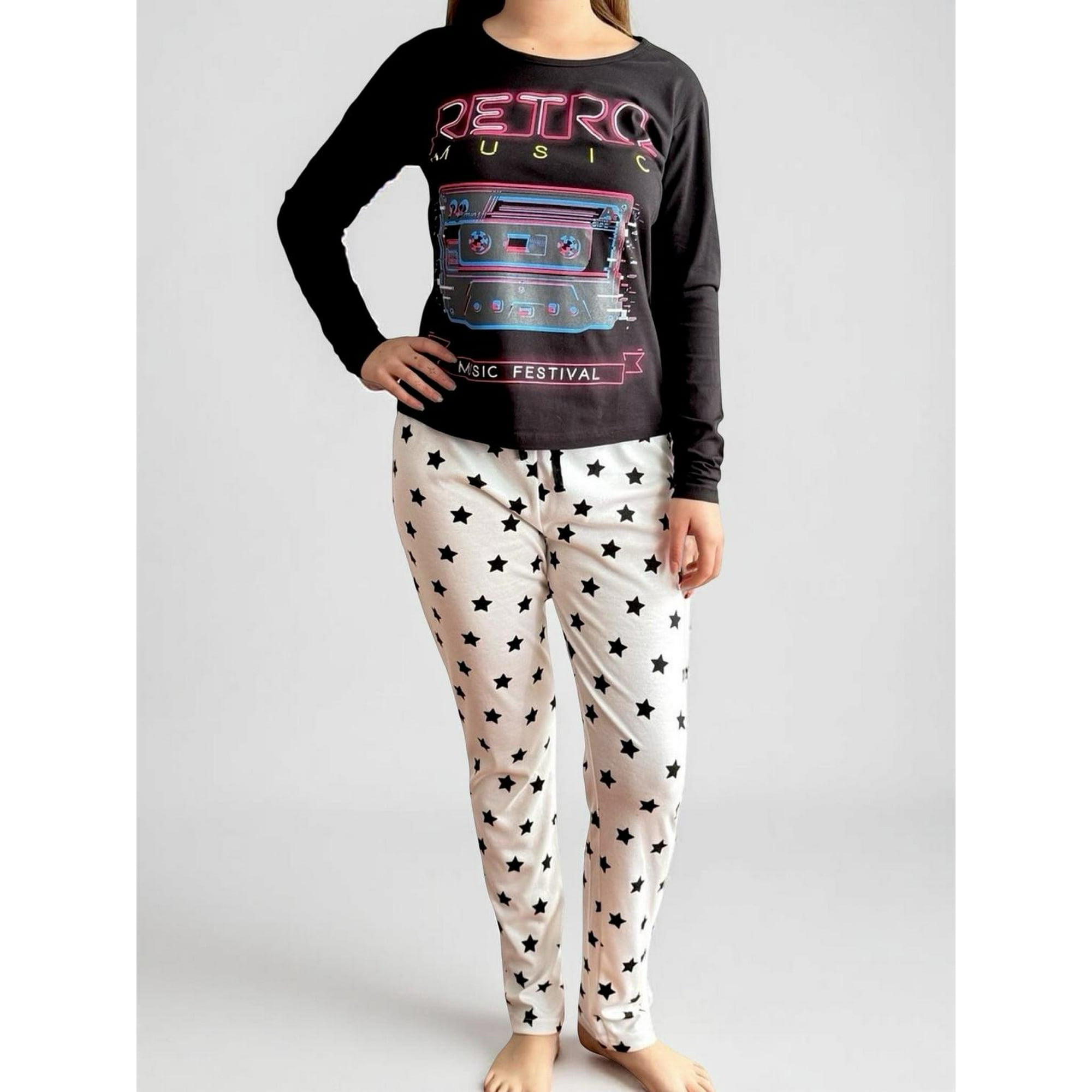 Tiare - Pijama Mujer Algodón Retro Music Negro L