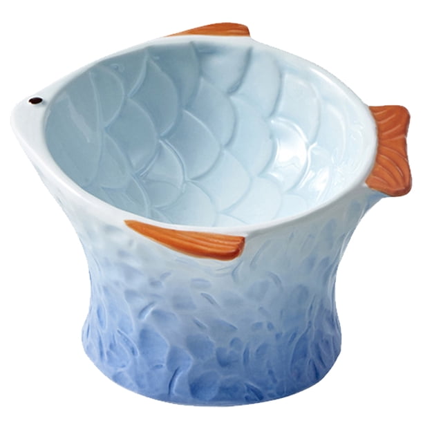 Cuenco de cerámica para gatos, utensilios para proteger las vértebras cervicales, olla para comer comida para gatos, cuenco para gatos con peces de colores