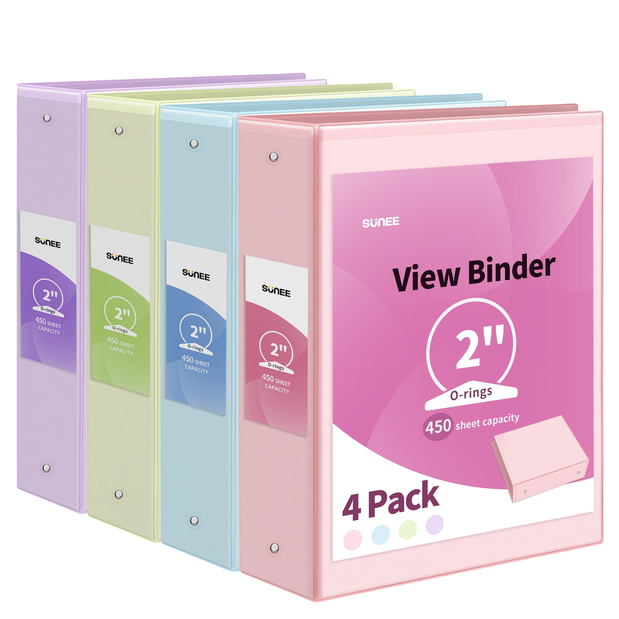 Carpeta Sunee Con 3 Anillas, 2 Pulgadas, Paquete De 4 Unidades, Sin Pvc, Colores Pastel Variados
