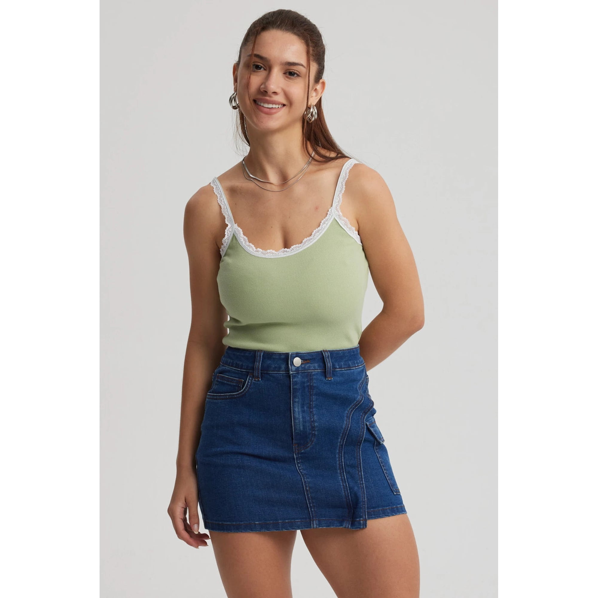 Fashionspark - Polera Mujer Encaje Escote Verde Claro