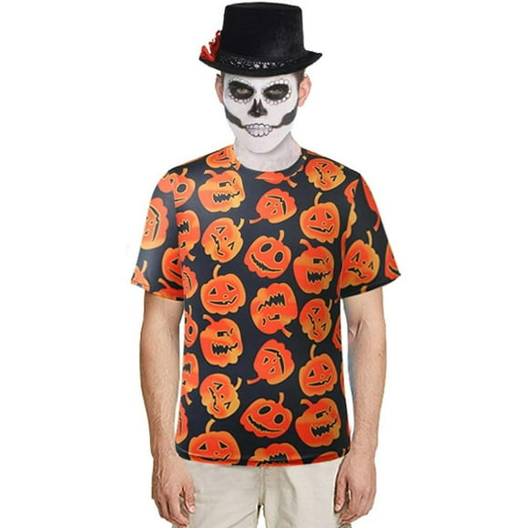 Polera de Halloween para Hombre Manga Corta Cuello Redondo Casual (Talla M)