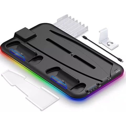 Estación De Enfriamiento Aaronmei Para Ps5 Con Ventilador Rgb Y Estación De Carga Negro