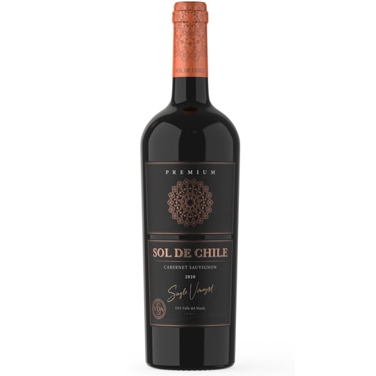Vino Tinto Cabernet Sauvignon Premium 14° Botella 750 ml Sol de Chile