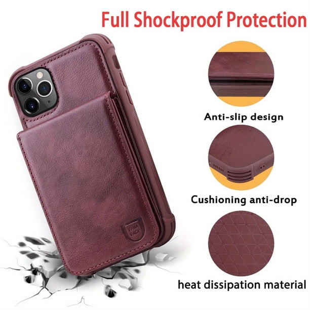 Leather Magnetic Wallet Case for iPhone 12/12 Pro - Shockproof, Credit Card Holder, Screen Protector & Kickstand Included!