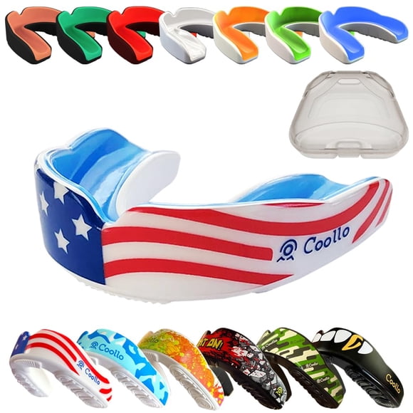 Protector bucal COOLLO SPORTS adulto con diseño de bandera americana (tipo hervir y moldear)