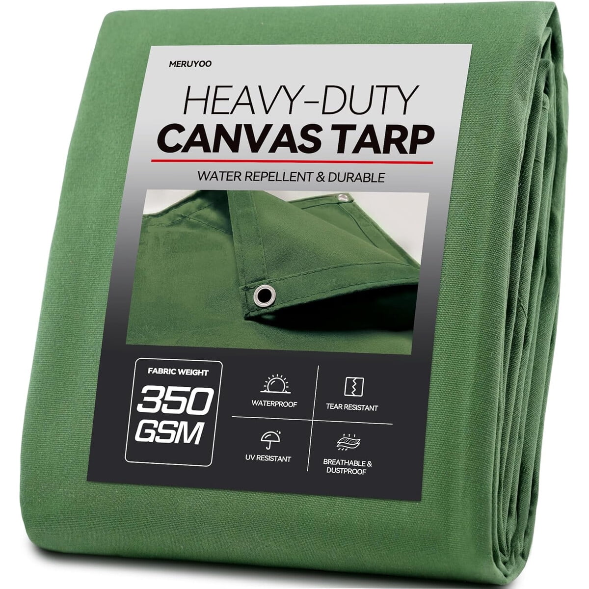 Lona Lienzo Meruyoo 6x8ft 12oz 350gsm Verde Reforzada