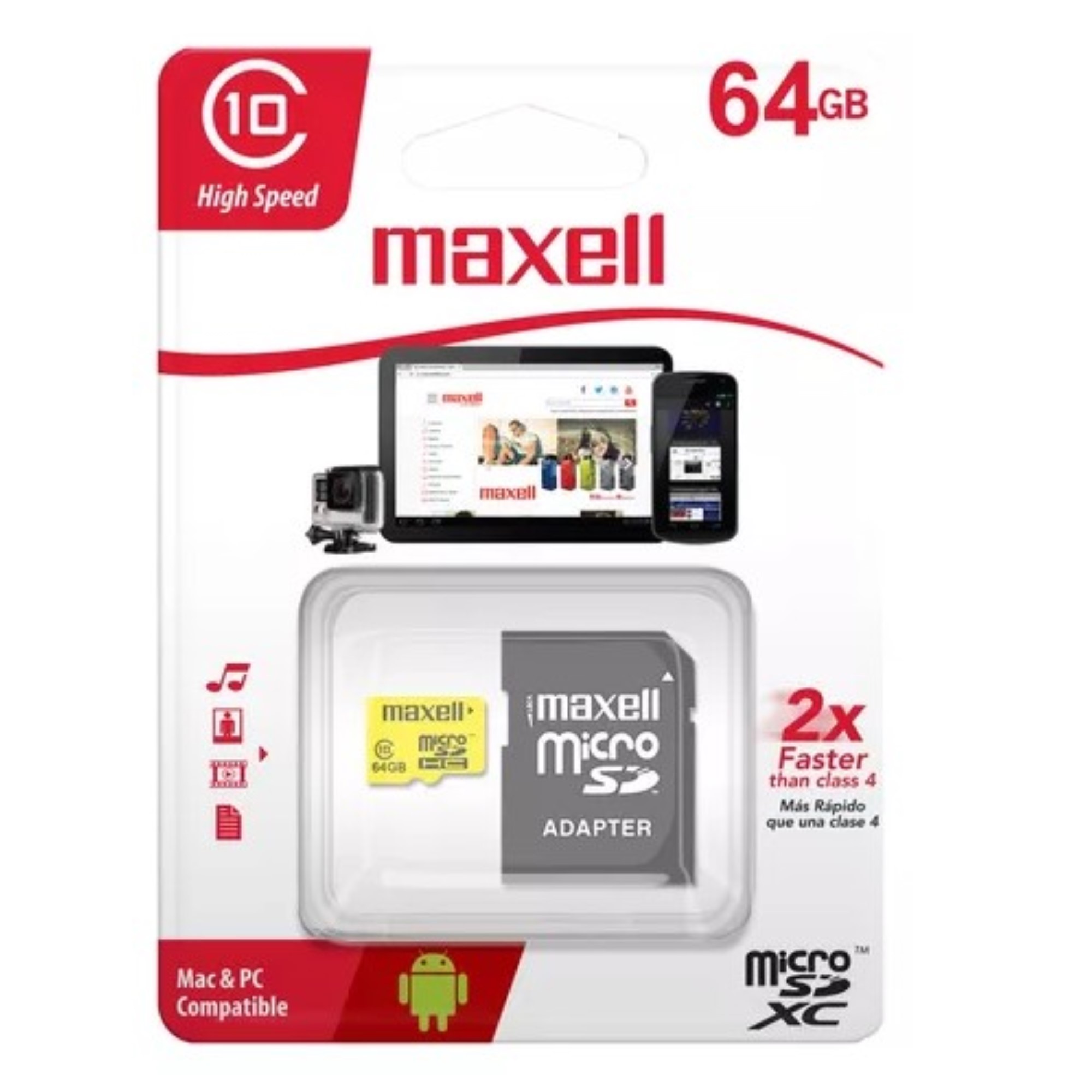 Maxell - Tarjeta De Memoria Microsd 64Gb Sdxc Clase 10 + Adaptador