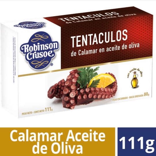 Tentáculos De Calamar Aceite De Oliva Lata Drenado 80 g - Neto 110 g Robinson Crusoe