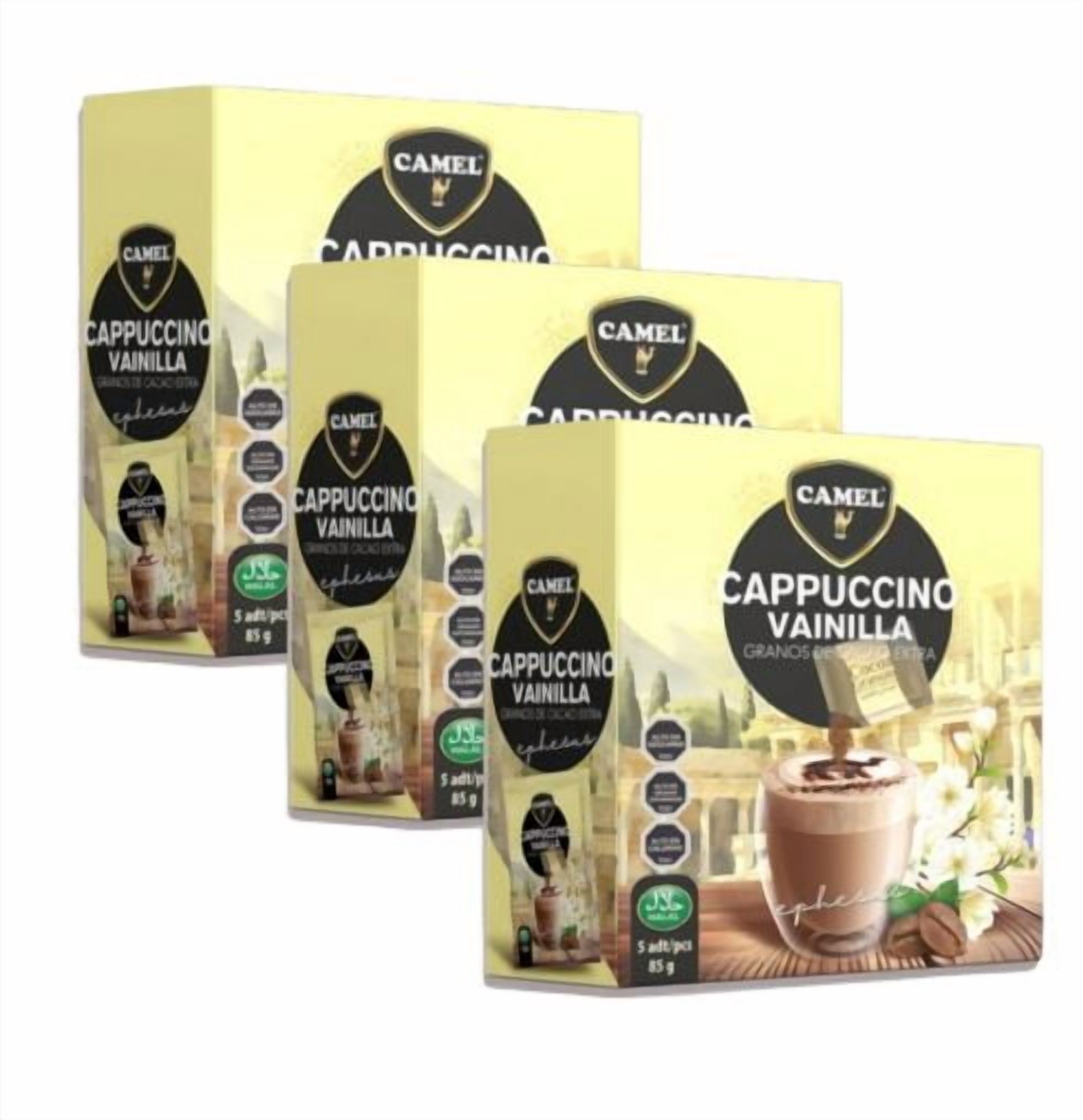 Camel - Pack X3 Cafe Cappuccino Sabor Vainilla, Caja De 5 Sobres