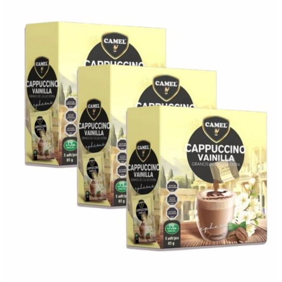 Pack x3 (15 sobres) Cafe Cappuccino Sabor Vainilla, Caja de 5 sobres
