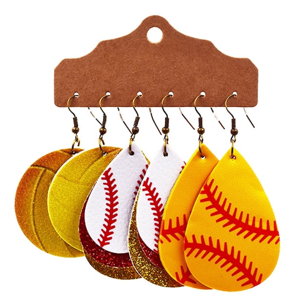 3 pares de pendientes de cuero de baloncesto para mujer, ligeros, con forma de pelota, redondos y colgantes de cuero con forma de lágrima.