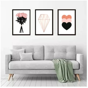 Genérico - Cuadros Decorativos Rosa Diamante Corazón Pack X 3 Uds 35X50 Cm C/U