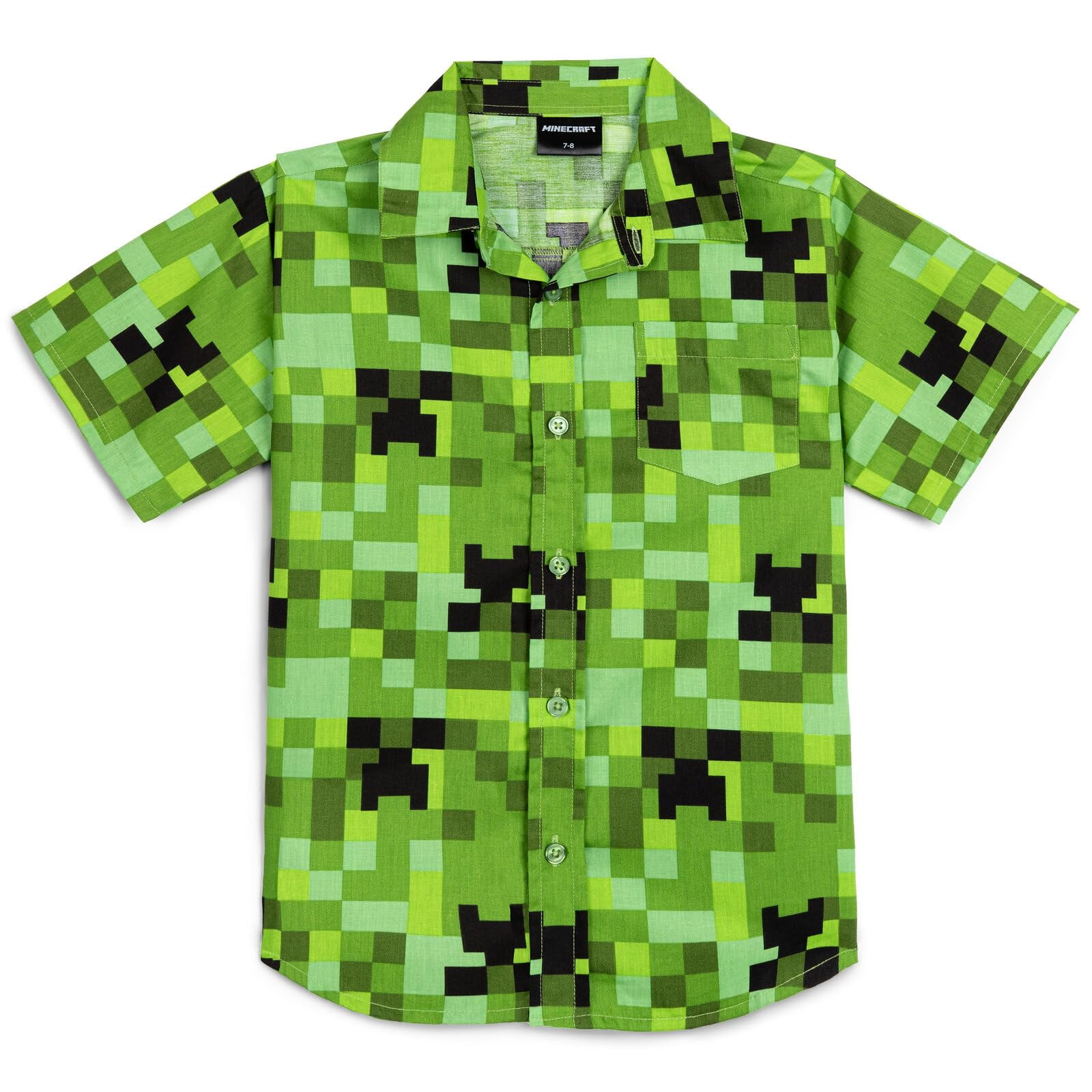 Camisa De Manga Corta Con Botones Para Niños Minecraft Creeper