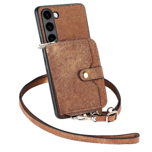 Funda Tipo Cartera con Correa Cruzada para Samsung Galaxy S23 Plus Protección Contra Golpes Marrón