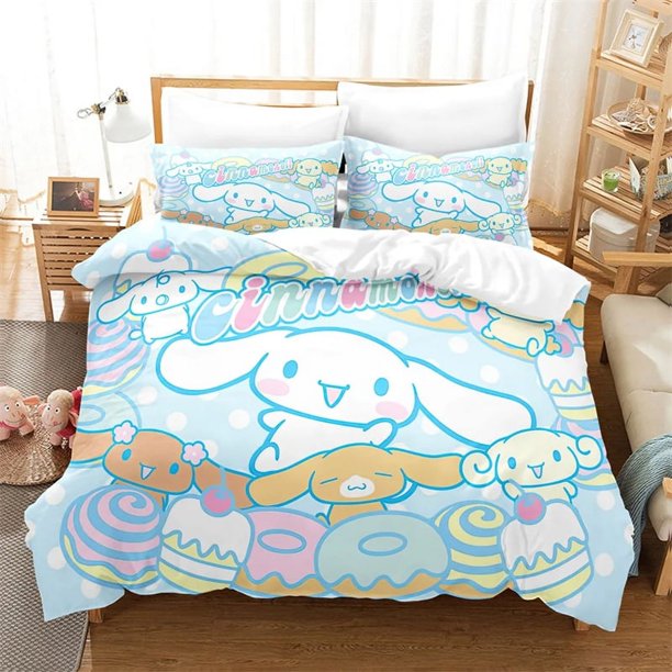 2/3pcs Duvet Cover Set Cartoon Cinnamoroll Light Blue Fashion Design Kawaii Duvet Cover Pillowcase Set Children Girls Comfort