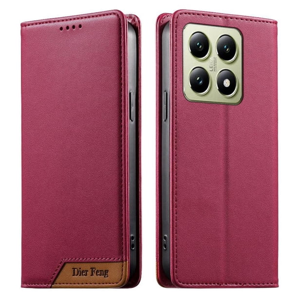 Funda Tipo Cartera de Cuero Sintético para XIAOMI 14T Bloqueo RFID, con Ranuras para Tarjetas y Bolsillo para Efectivo, Cierre Magnético Fuerte Rojo