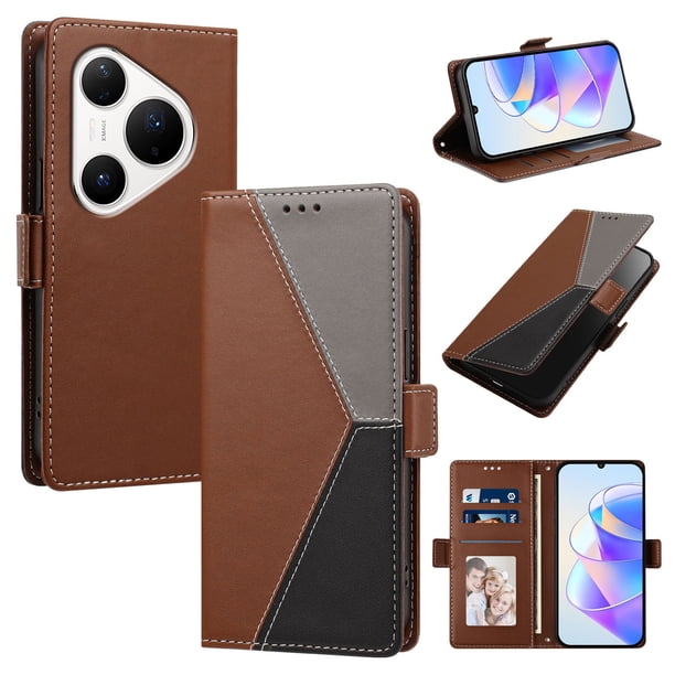 Funda Cartera Tricolor para Huawei Pura 80 Pro con Ranuras, Marrón