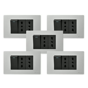 Want - Pack 5 Interruptor 1 912 16A Y Tomacorriente 2 16A - Gris Negro