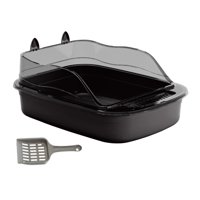 Magideal - Caja De Arena Abierta Para Gatitos, Inodoro A Prueba De Salpicaduras, Lados Altos, Orinal Grande Con Forma De Dibujos Animados, 50X34X18Cm, Cuenco Par Negro