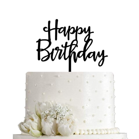 Adorno Para Tartas Aminjie Happy Birthday, Acrílico Negro