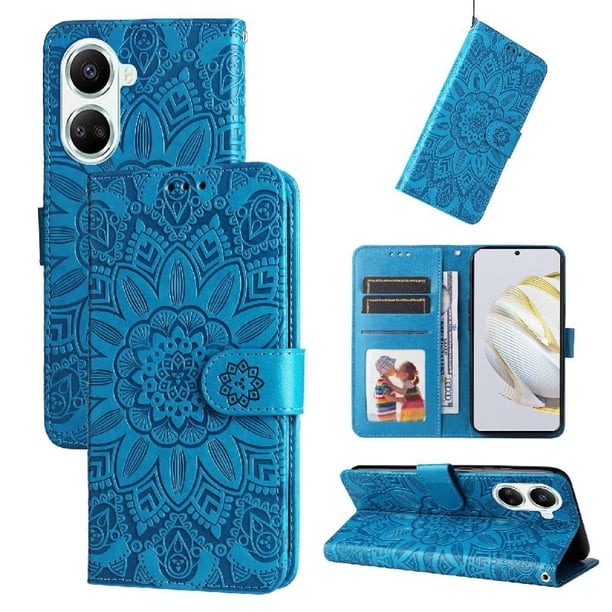 Funda tipo cartera FOXDOCK para Huawei Nova 10 SE , diseño girasol en relieve, cuero PU, cierre magnético, soporte y tarjetero