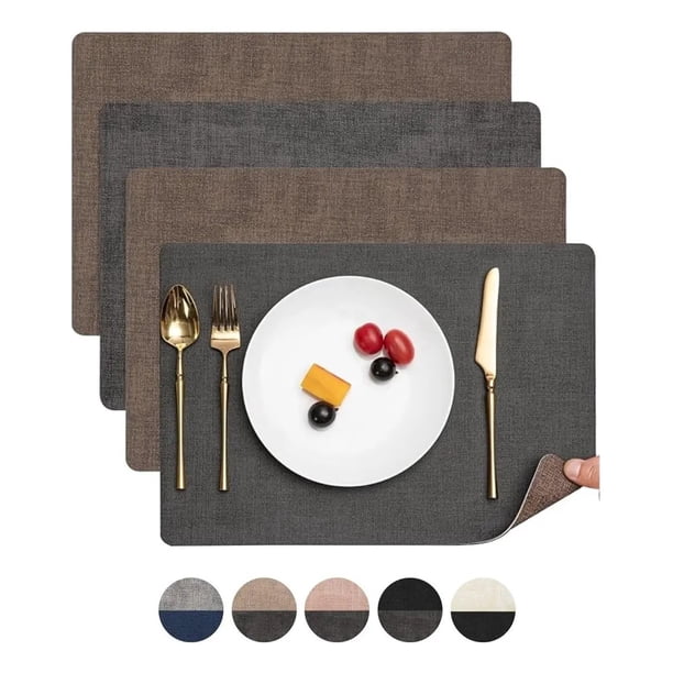 Set 4 Individuales Ecocuero Impermeables Antimanchas Reversibles Jaspeado Café