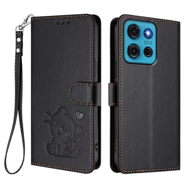 Funda Volteable con Diseño de Gato para Motorola MOTO G75 5G, Negro