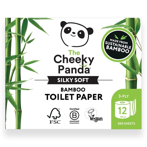 Papel higiénico The Cheeky Panda Bamboo, 12 rollos familiares, 3 capas