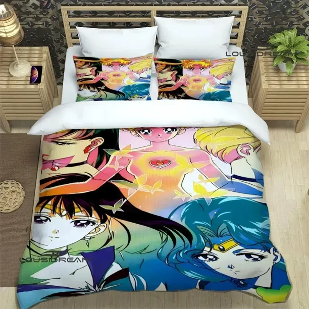 v219 Bed Sheets Cartoon S-Sailor Moon Bedding Sets exquisite bed supplies set duvet cover bed comforter set bedding set luxury birthday gift 3-Piece Bedding Set (1 Duvet Cover + 2 Pillow Shams) Bed Sh