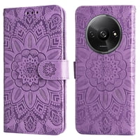 Funda Tipo Cartera Foxdock Para Xiaomi Redmi A3 , Diseño Girasol En Relieve, Cuero Pu, Cierre Magnético, Soporte Y Tarjetero