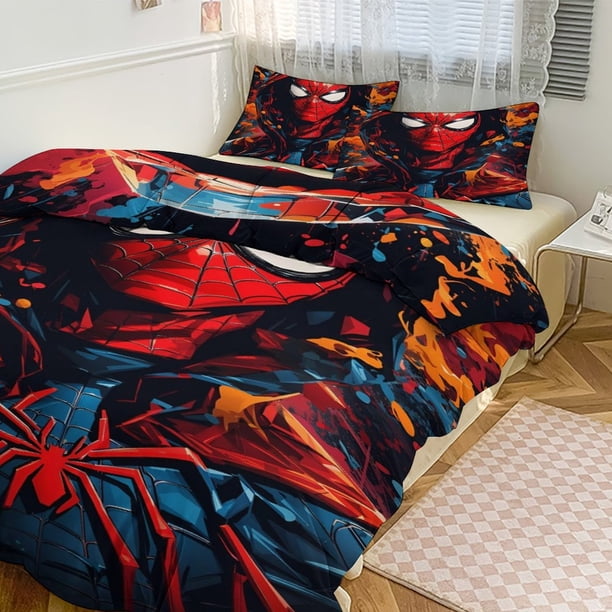Spiderman Print Bedding Set Pattern Duvet Cove Set 3 Pieces 1 Quilt Cover And 2 Pillowcases for Women Men Teens