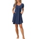 thumbnail image 2 of INSPIRE CHIC Vestido de Dormir para Mujer con Cuello en V, Manga Corta, Abertura Lateral y Ribete en Contraste para Primavera Verano S Azul, 2 of 6