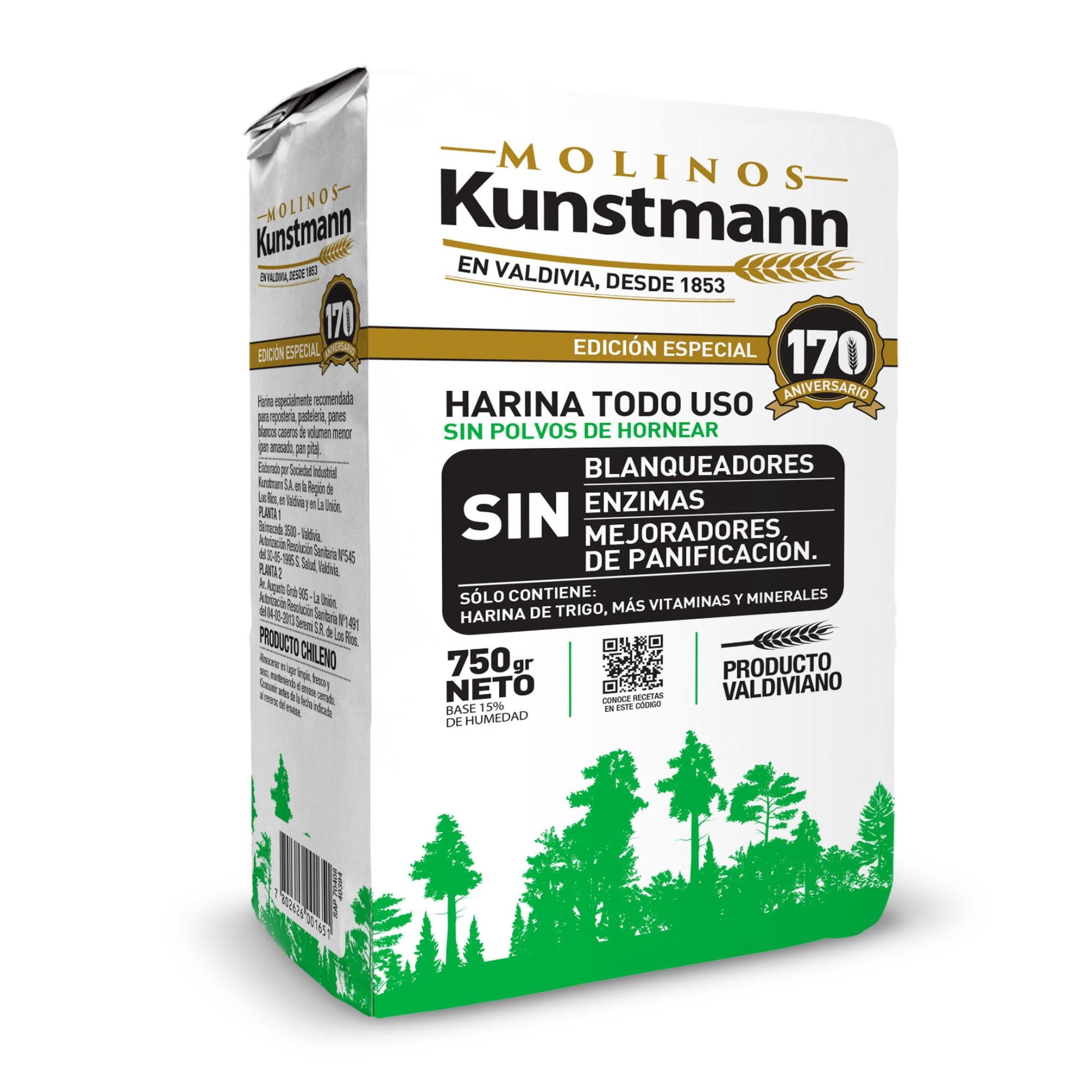Harina Todo Uso Sin Polvos De Hornear Bolsa 750 g Kunstmann
