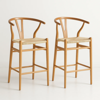 Klik Muebles - Pack De 2 Taburetes Wishbone Madera Y Hilo De Cuerda - Natural