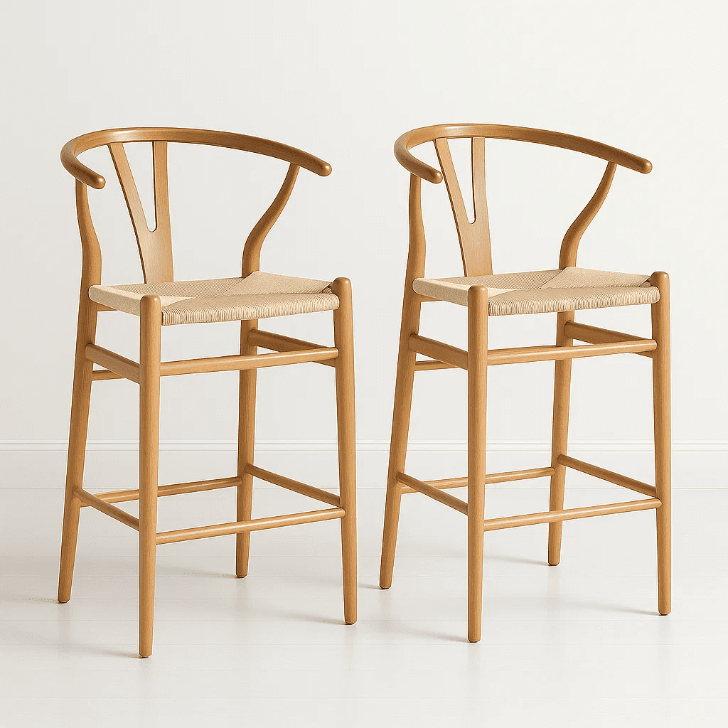 Klik Muebles - Pack De 2 Taburetes Wishbone Madera Y Hilo De Cuerda - Natural