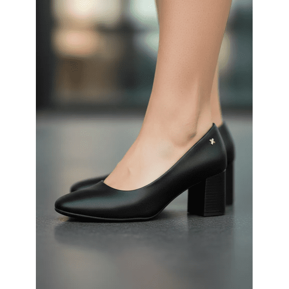 Zapato Alto Taco Ancho Extra Acolchado Negro