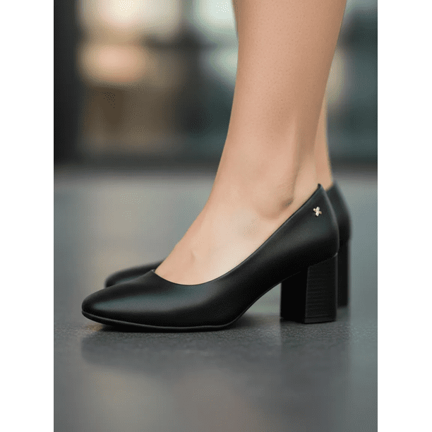 Zapato Alto Taco Ancho Extra Acolchado Negro