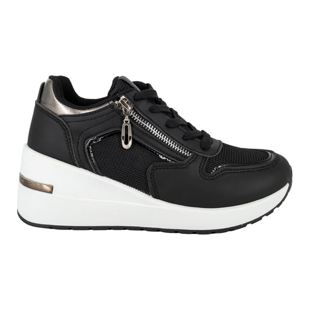 Zapatilla Plataforma con Cuña Nora Negro Alquimia