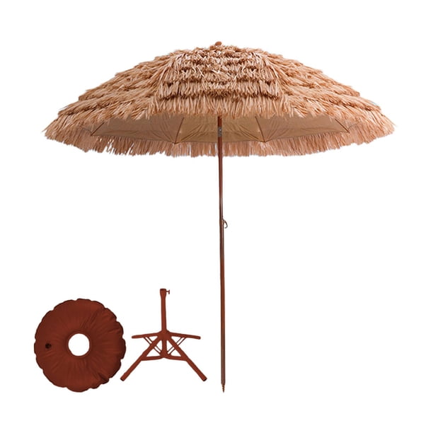 Sombrilla de playa, sombrilla de paja, paja simulada, accesorio de ángulo de inclinación ajustable, toldo para lluvia y sol, sombrilla para acampar en Base cuadrúpeda
