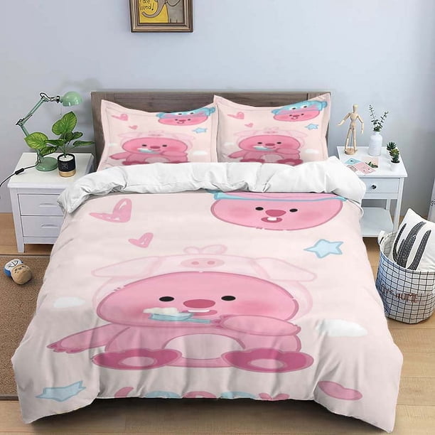 x2089 Bed Sheets Cartoon (Loopy) Bedding Set Size Kids Bedding Set Microfiber or Polyester Duvet Cover 3-Piece Bedding Set (1 Duvet Cover + 2 Pillow Shams) nj2089
