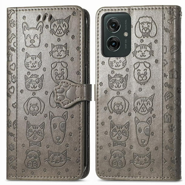Funda Cartera FOXDOCK para Motorola Moto G35 , Flip PU con Relieve de Gatos y Perros, Tarjetero y Soporte