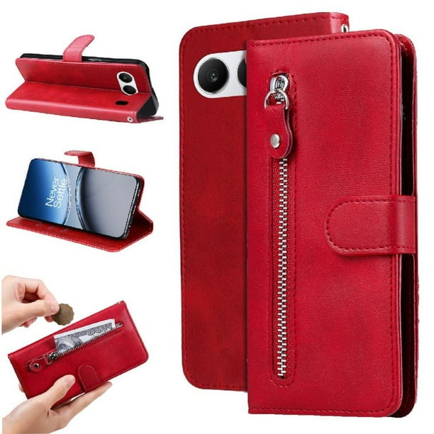 Funda con Cremallera para OnePlus Nord 4 5G, Carcasa Cartera de Cuero PU con Soporte y Tarjetero