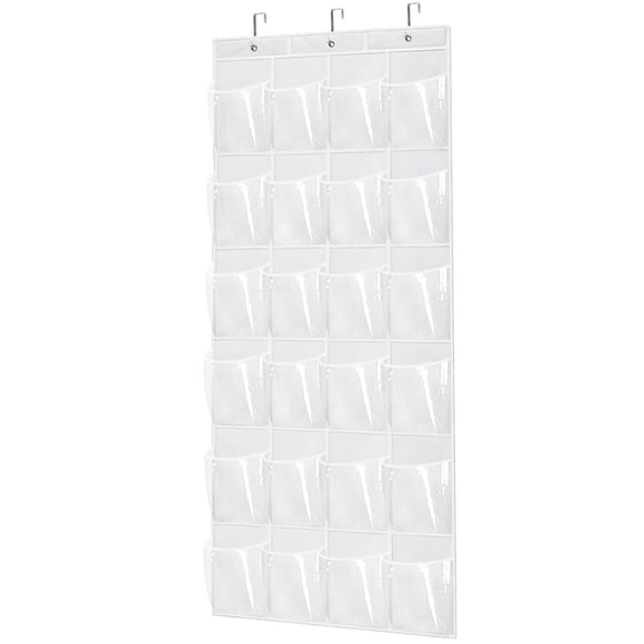 Organizador de zapatos Bofoho para colocar sobre la puerta con 24 bolsillos y gancho, color blanco