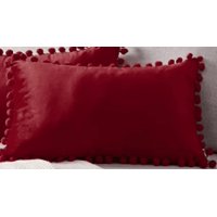 Genérico - Pack De 2 Fundas De Cojín Terciopelo Con Pompones 30X50 Cm Rojo